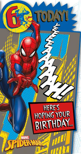 Picture of 6 TODAY! SPIDERMAN BIRTDAY CARD WITH BADGE